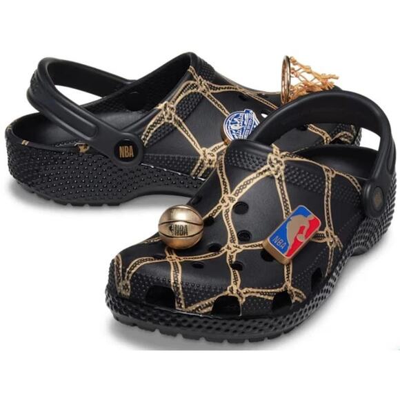 Crocs NBA All-Star Classic Clog Black Gold Men 6 Women 8 Basketball w/ Jibbitz
